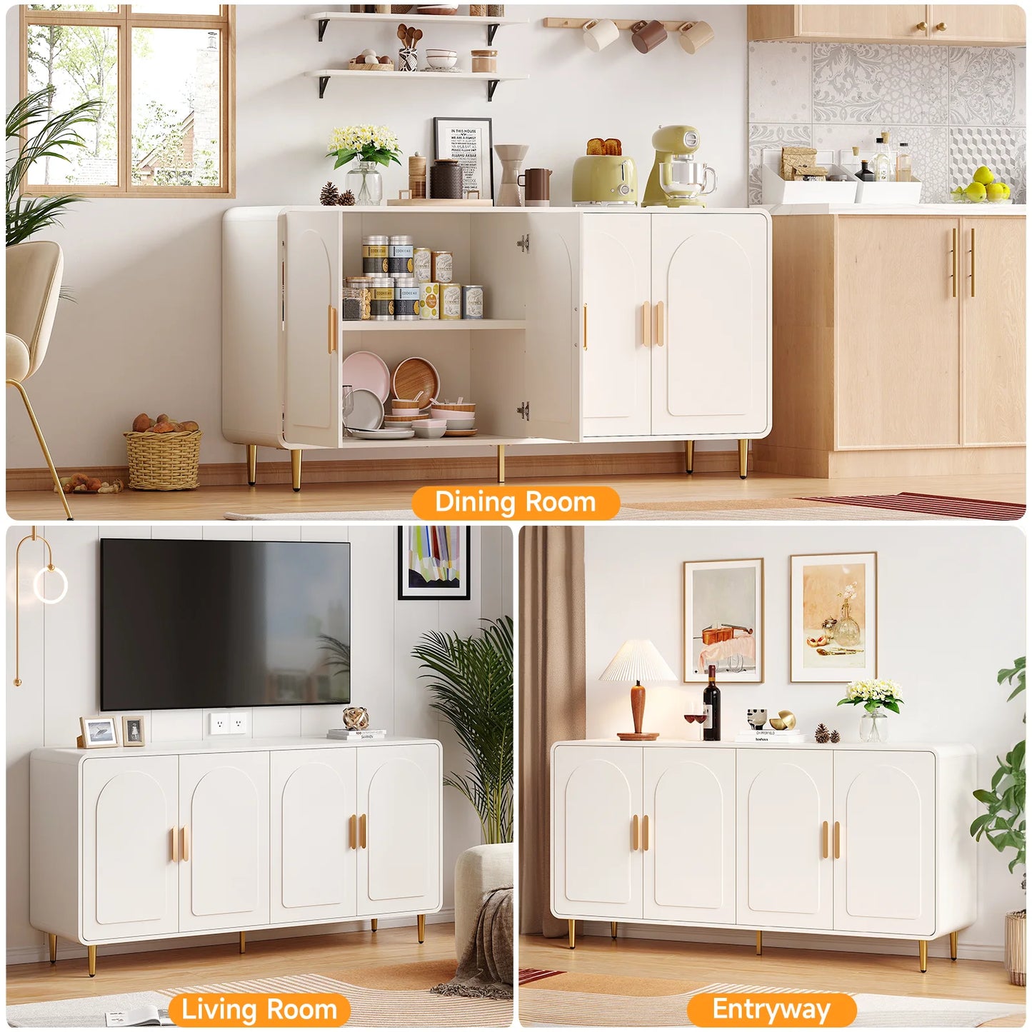 ONBRILL Sideboard Buffet Cabinet With 4 Doors And Adjustable Shelves