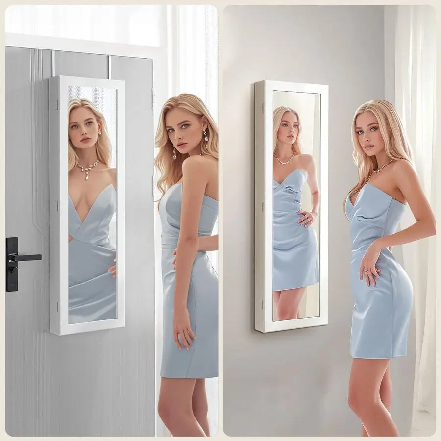 DUMOS 6 LEDs Mirror Jewelry Cabinet Wall Or Door Mounted