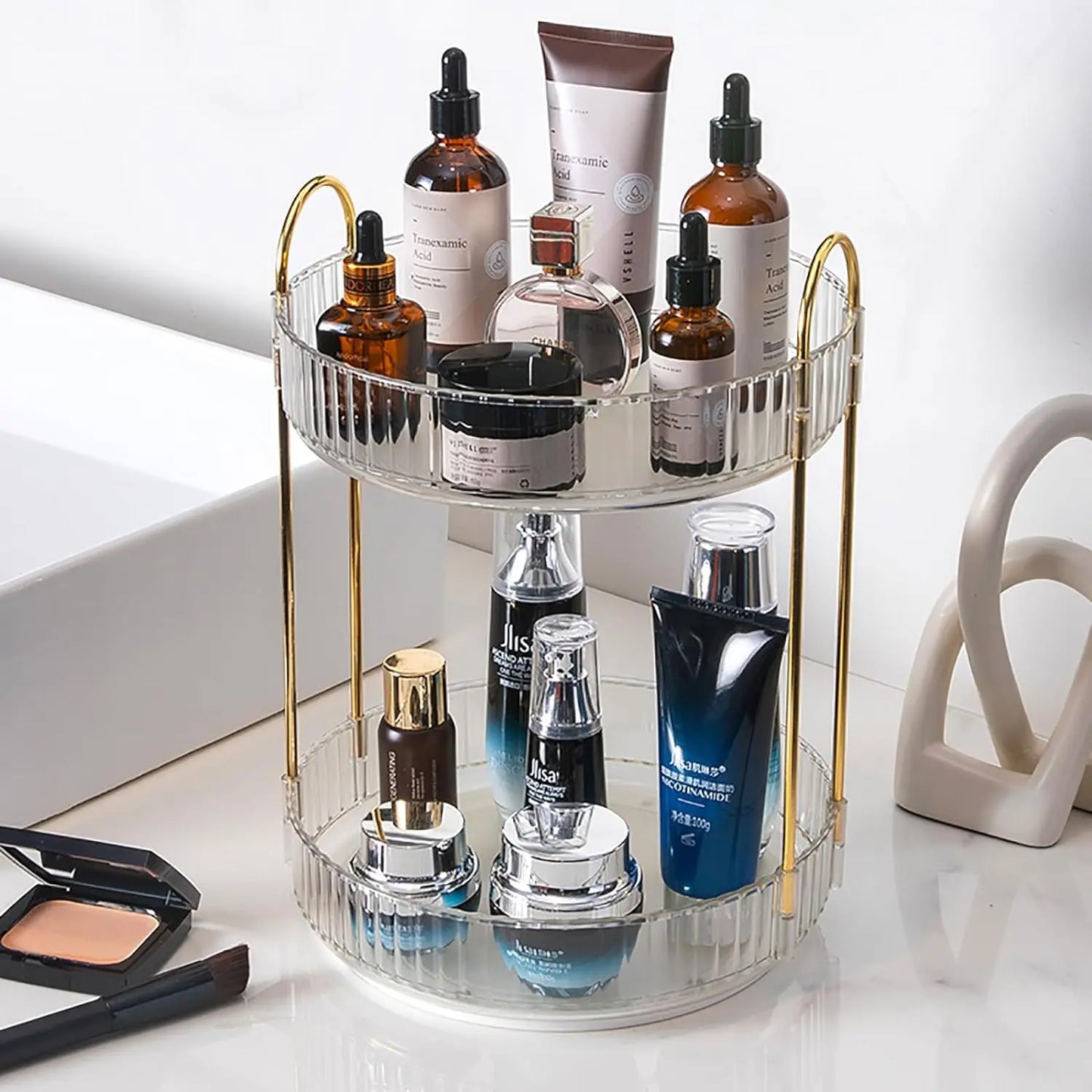 NONECN Rotating Makeup Organizer For Vanity High Capacity 360 Spinning