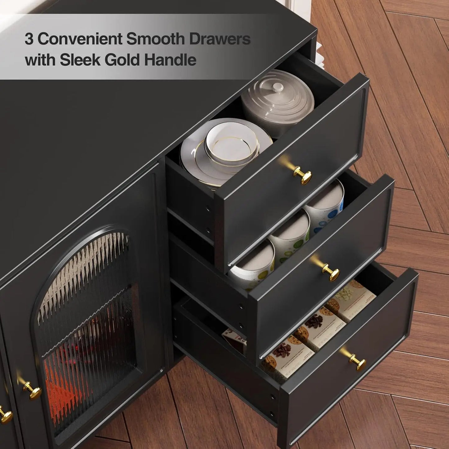 Buffet Cabinet With Storage Three Drawers Modern Sideboard For Dining Room Kitchen Storage Solutions