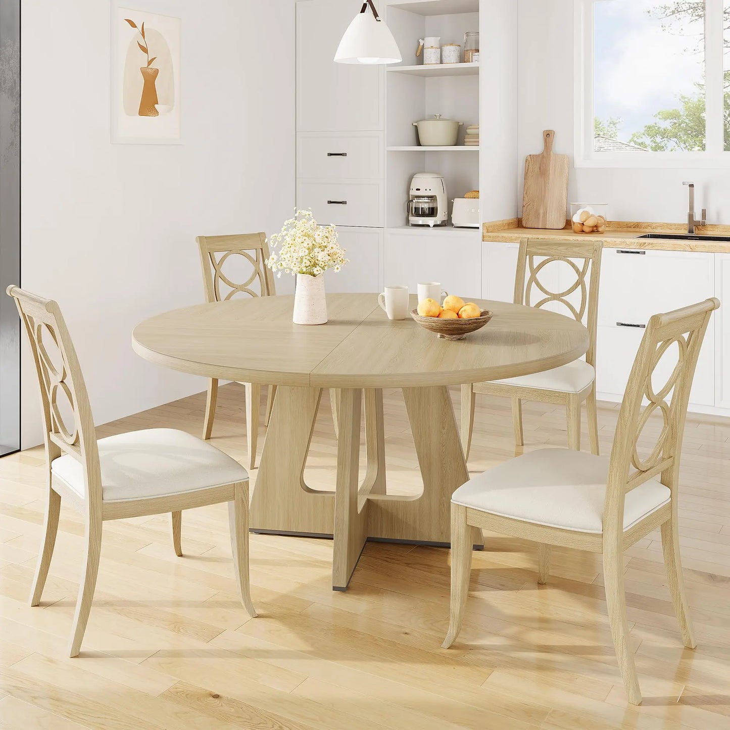 Farmhouse Round Wooden Dining Table For Home Dining Room