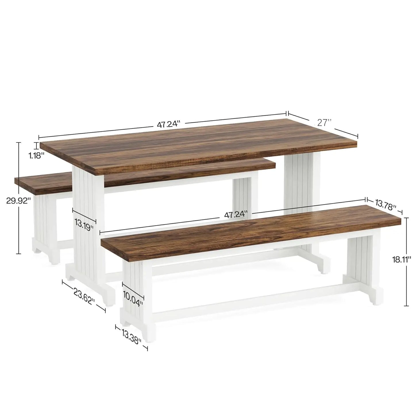 Modern Farmhouse Dining Table Set For 4 With 2 Benches