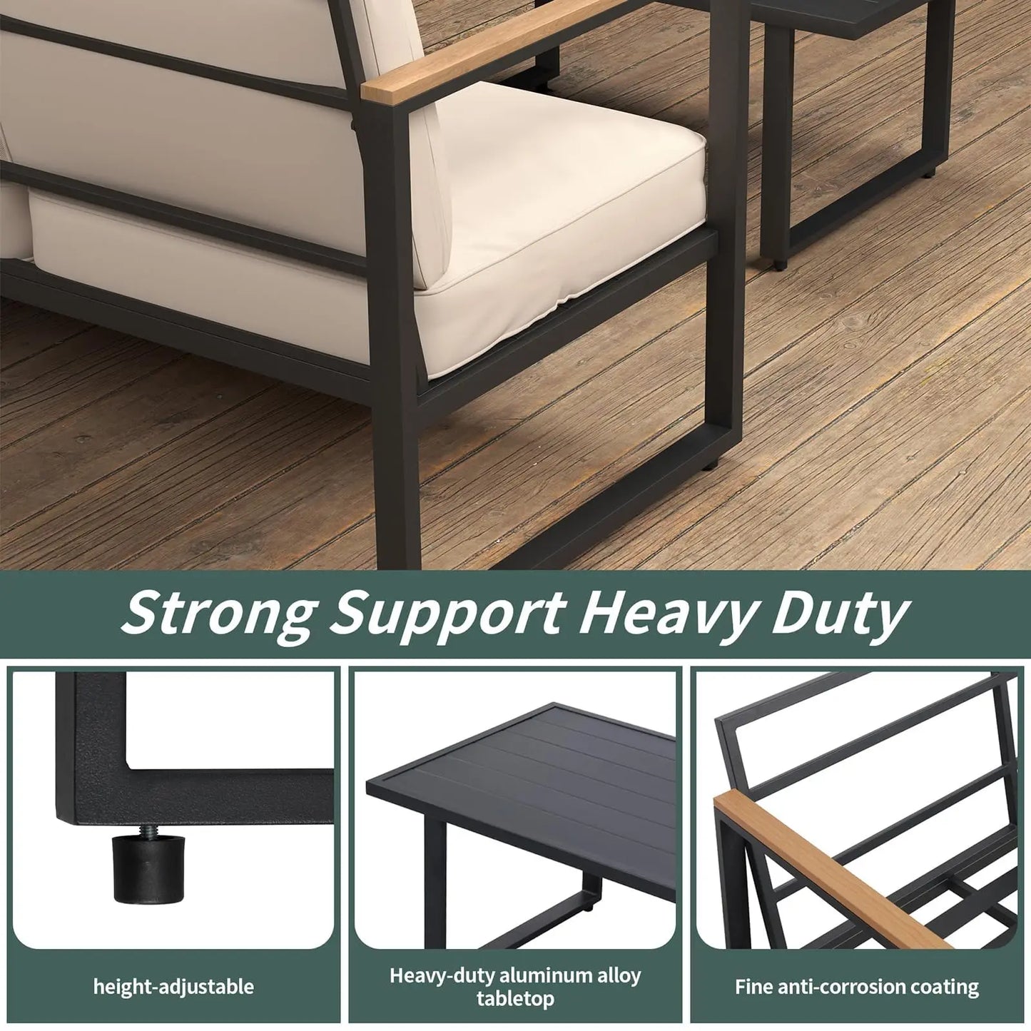 HiMISS 4-Piece Outdoor Metal Patio Set with Washable Cushions