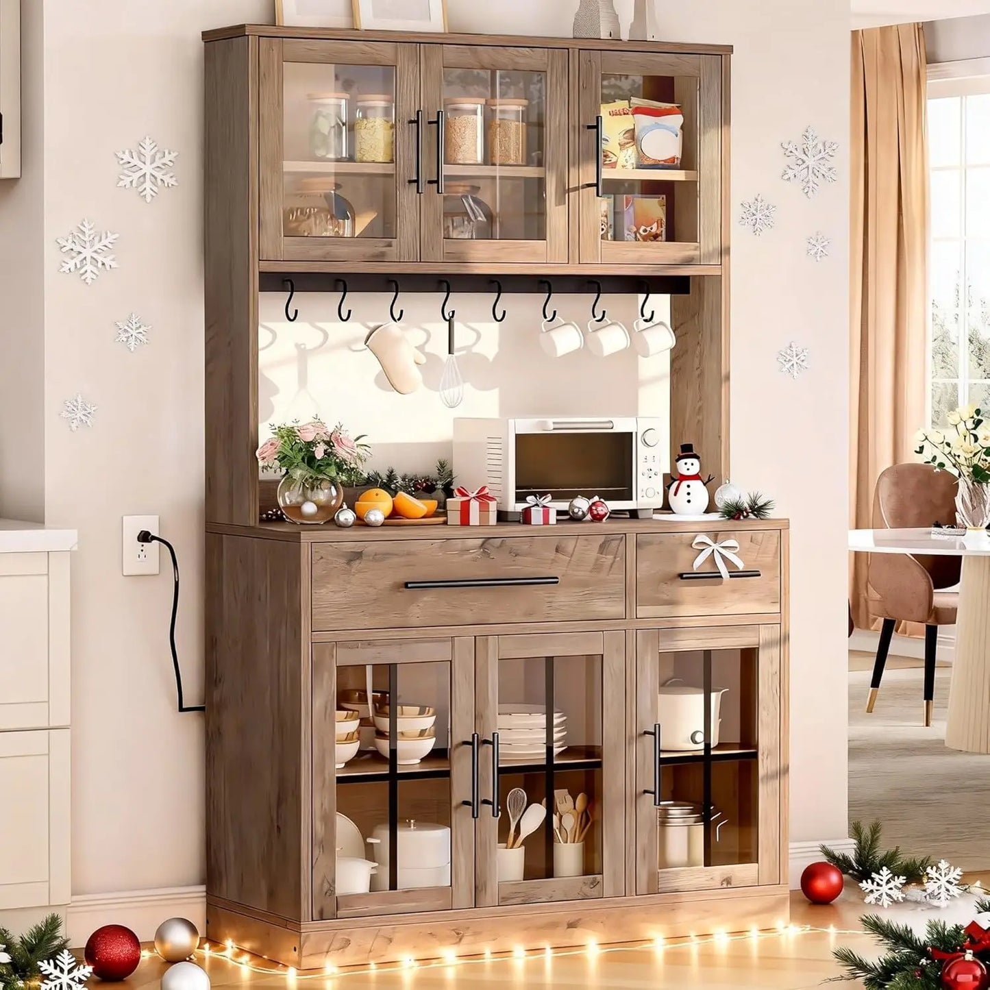 Modern Kitchen Pantry Storage Cabinet With Freestanding Microwave Stand ElectricalOutlet