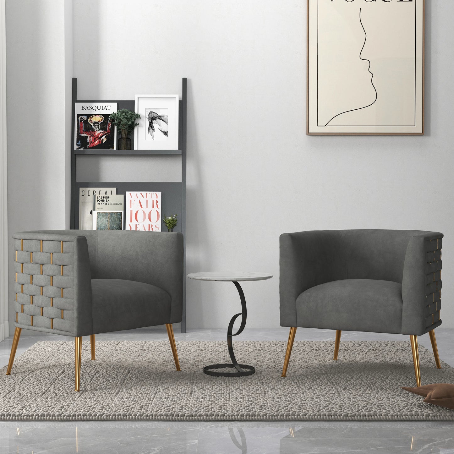 Modern Velvet Round Accent Chairs Set for Living Room