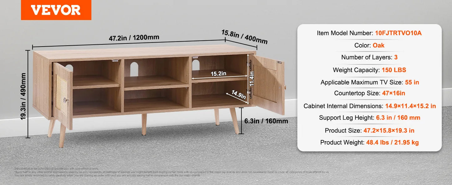 SucceBuy Rattan TV Stand With Built-In USB Ports and Shelves