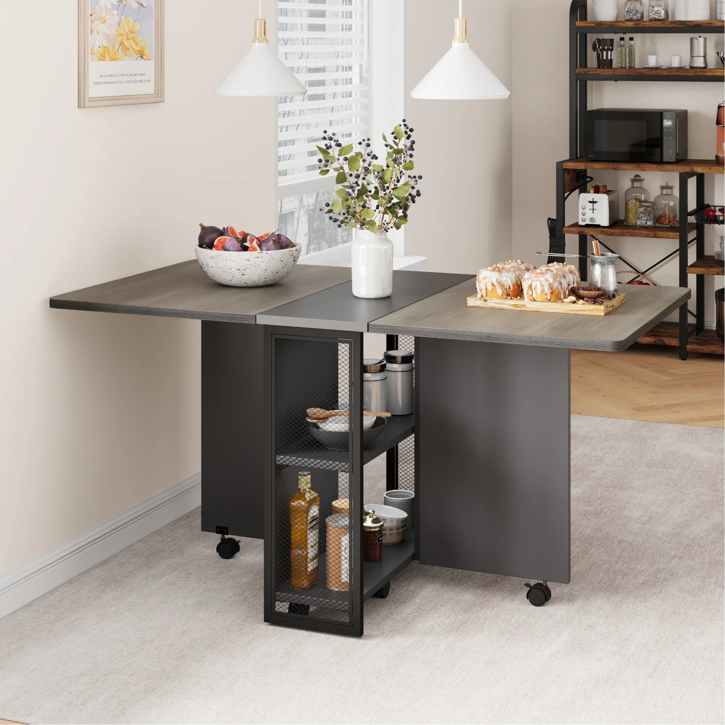 Studyset Folding Dining Table With Drop Leaf And Storage Extendable