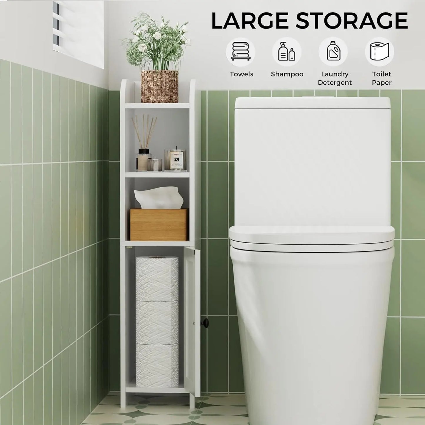 Bathroom Corner Storage Cabinet With Door Shelves Toilet Paper Stand