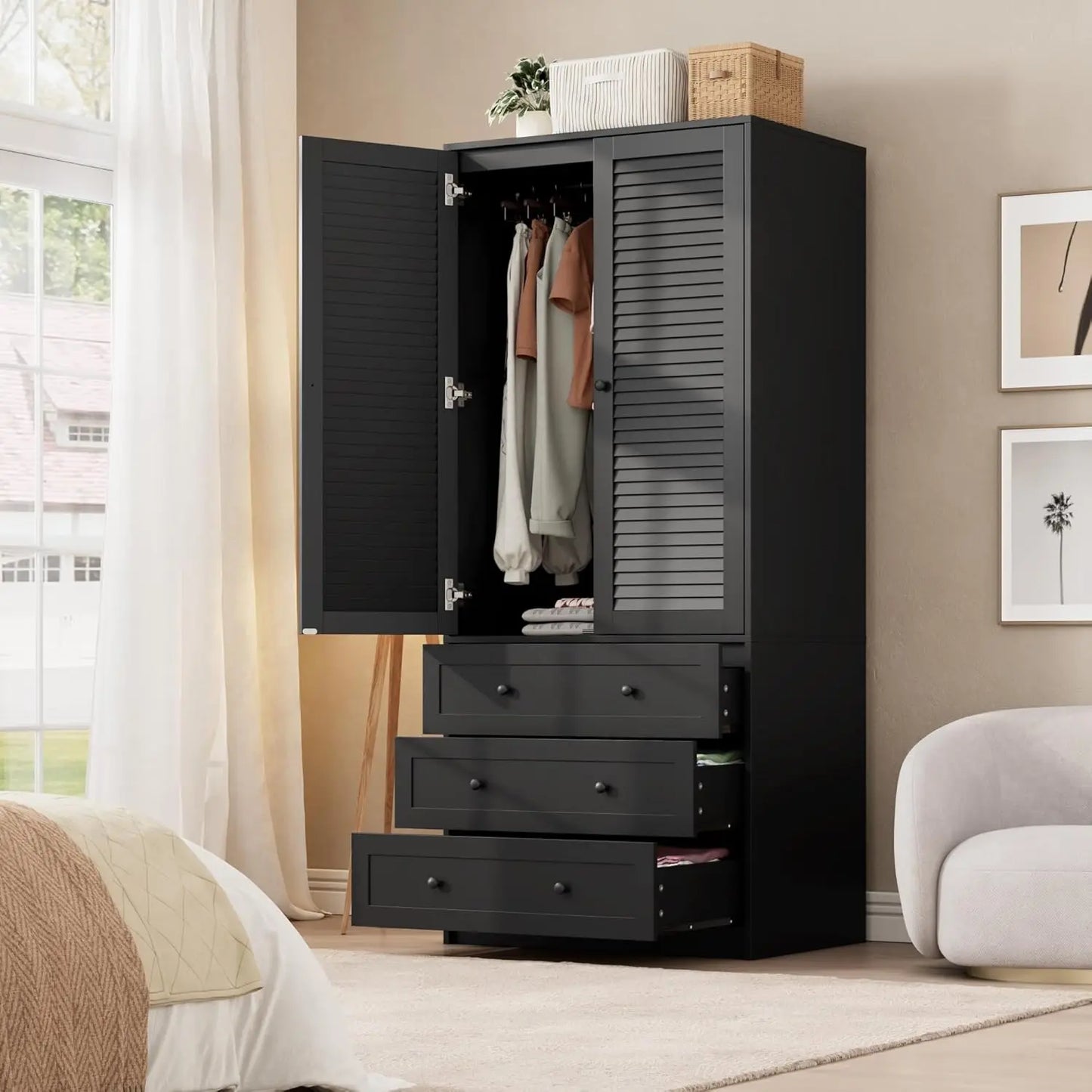 HUANZHUANG Armoire Wardrobe With 3 Drawers And 2 Doors