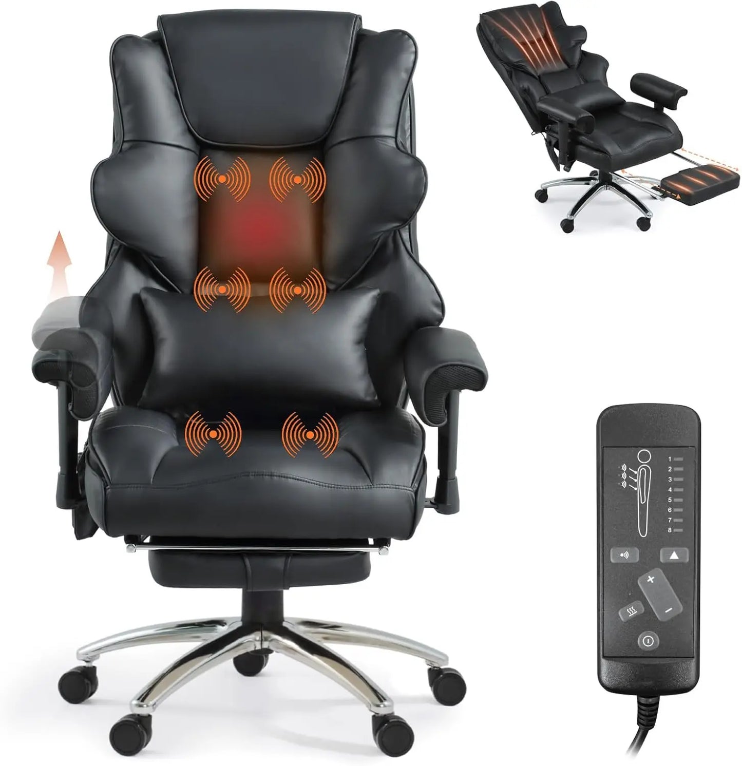 Ergonomic Heated Office Chair With Reclining High Back Leather