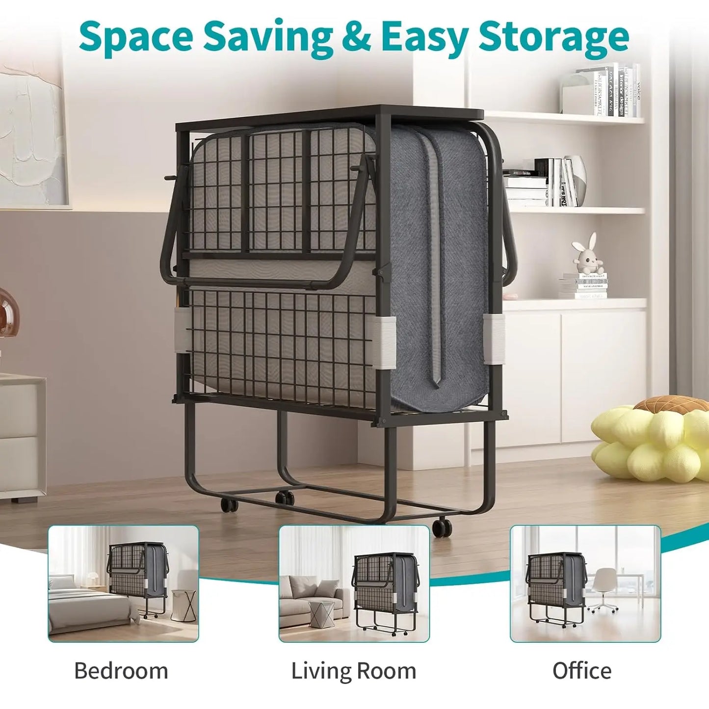 Foldable Adult Rollaway Bed With Mattress And Headboard