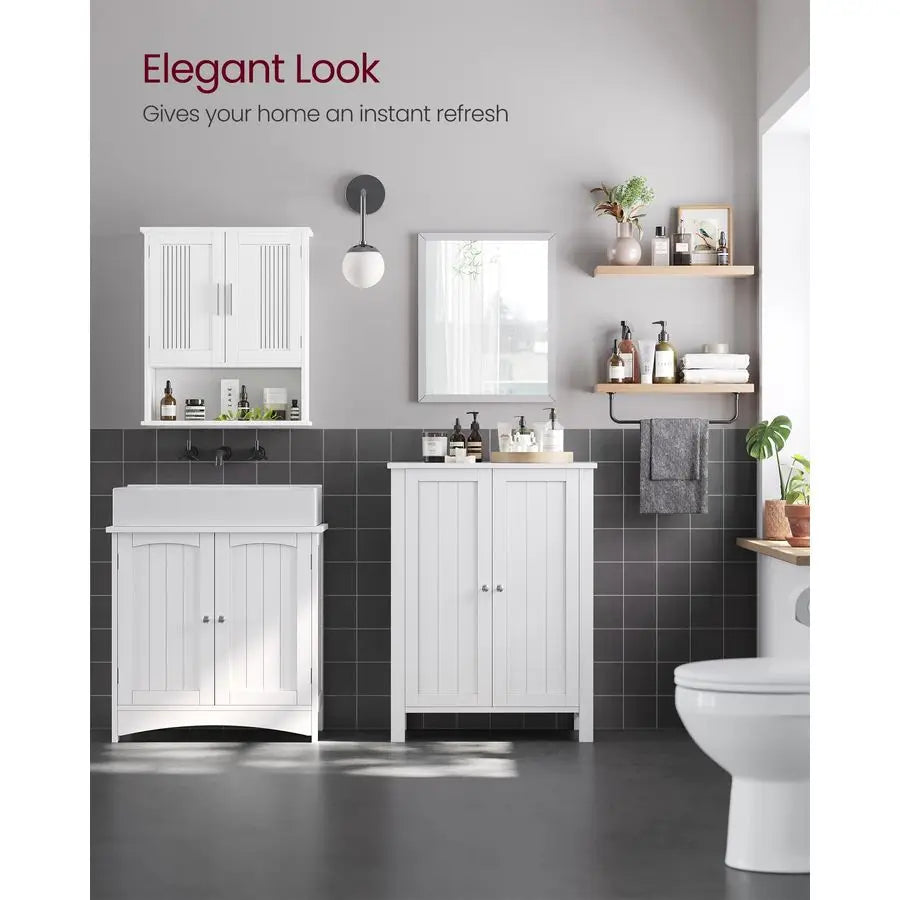 XMSJ Floor Storage Cabinet Freestanding With Two Adjustable Shelves