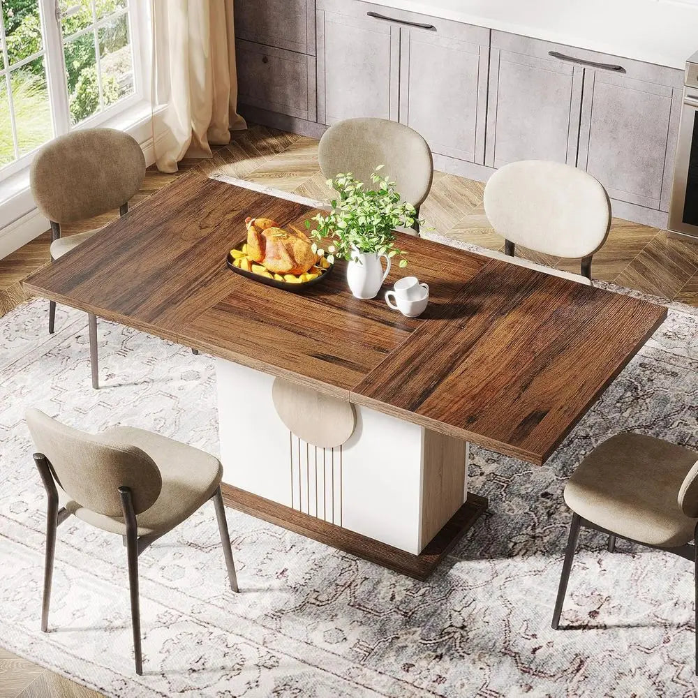 Farmhouse Oak Rectangular Dining Table for Kitchen and Dining Room