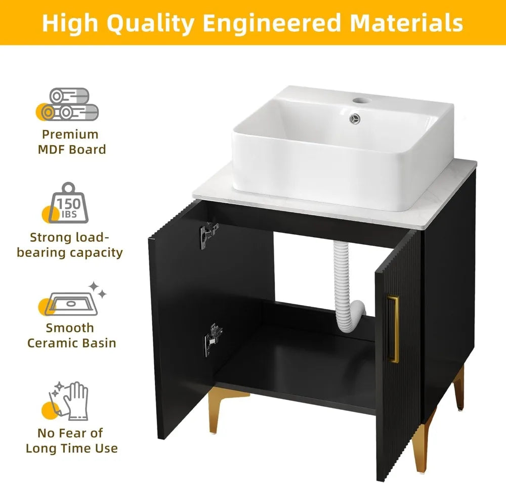 Modern Oak Bathroom Vanity With Countertop Sink SoftClosing Doors