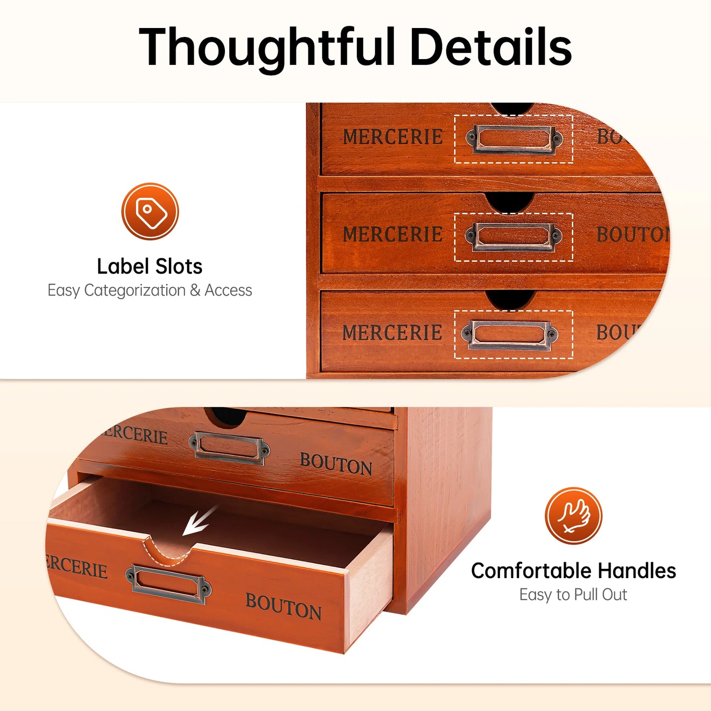 NONECN 5 Drawer Wooden Desk Organizer For Office Study Bedroom