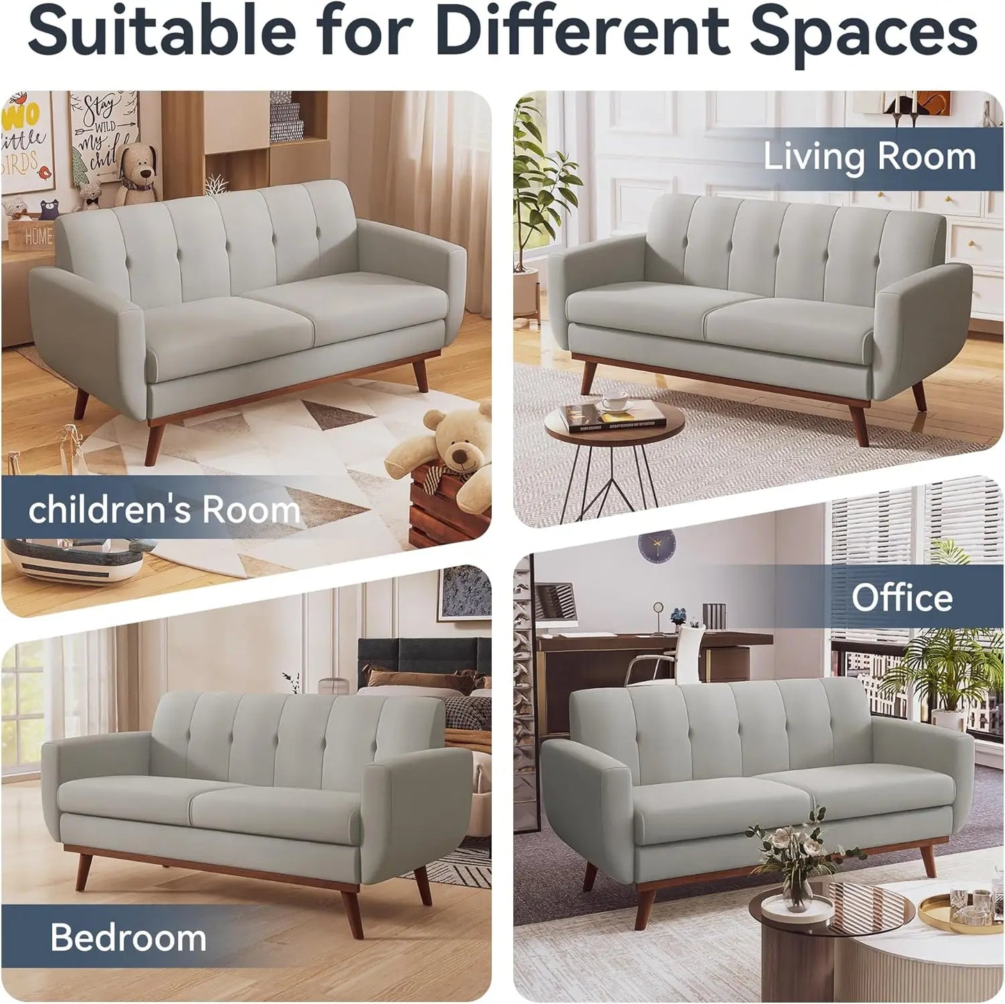 L Shaped Loveseat Sofa Modern Linen Couch For Living Room