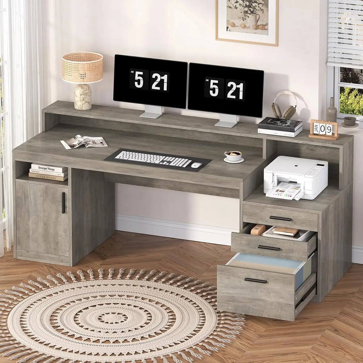 Computer Desk With 3 Drawers And Storage Shelves Home Office