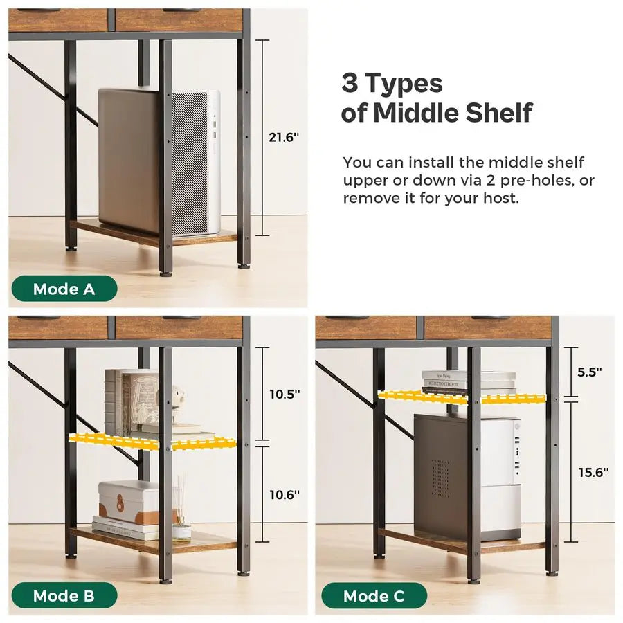 MBVM 6 Drawer Computer Desk With Reversible Storage Shelves