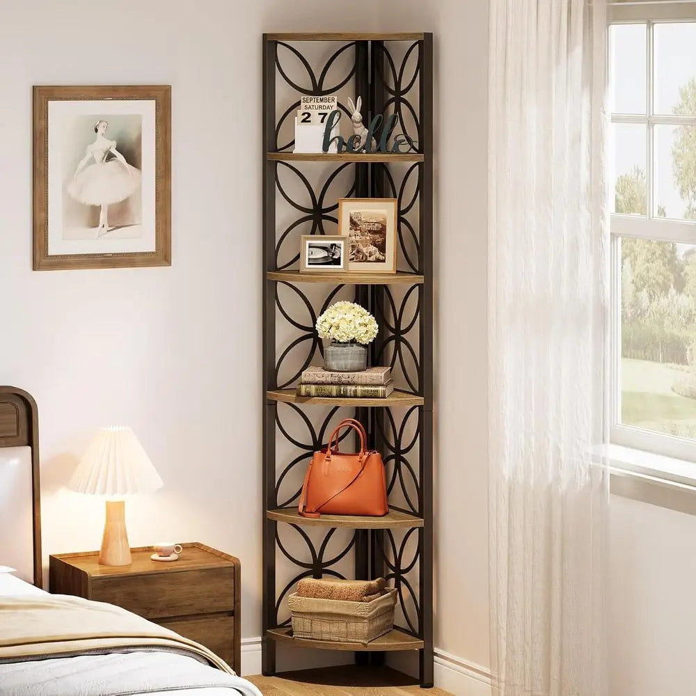 DAFIFY Rustic Corner Bookshelf Display Shelf For Living Room