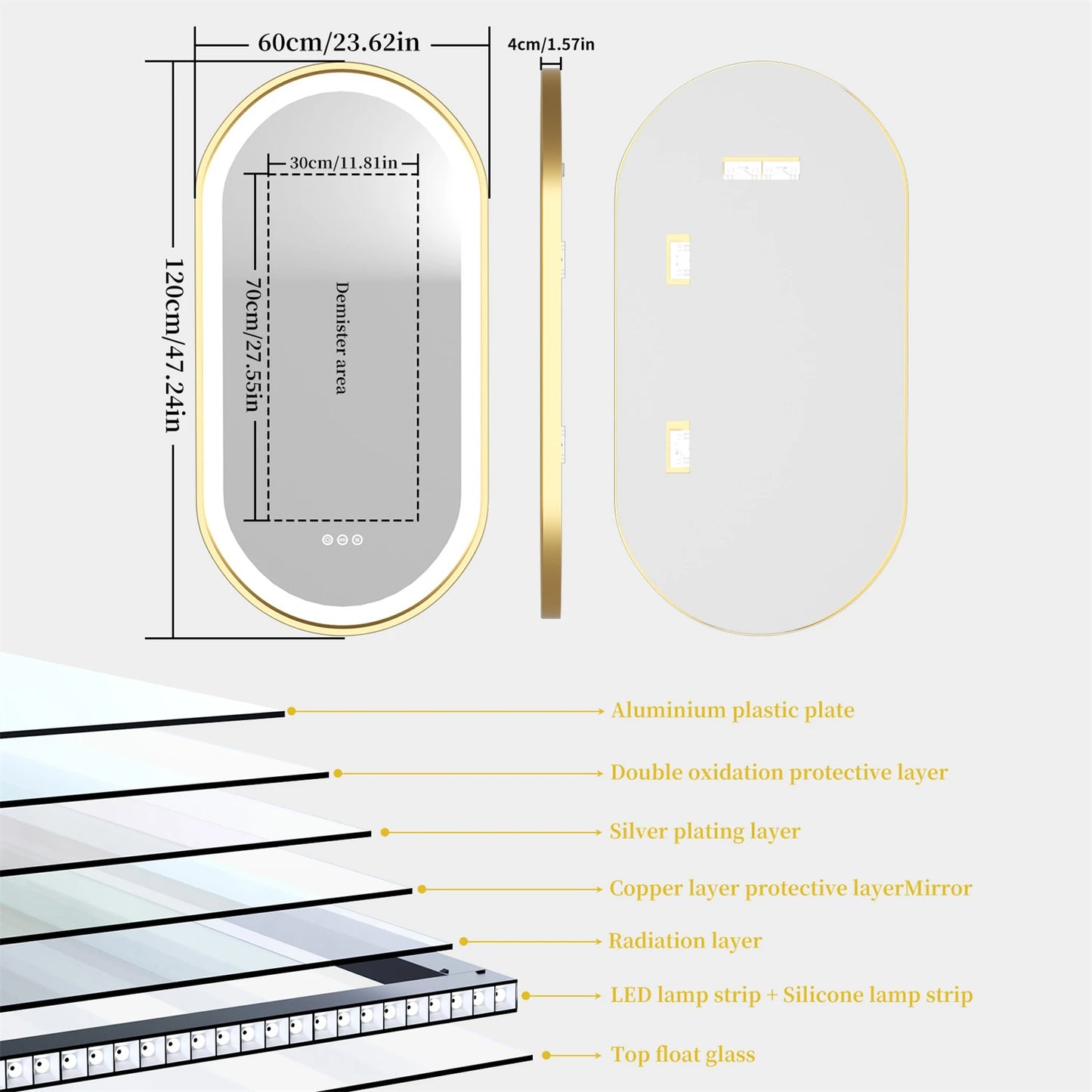 Oval LED Lighted Anti Fog Smart Vanity Mirror With Dimmable Illumination