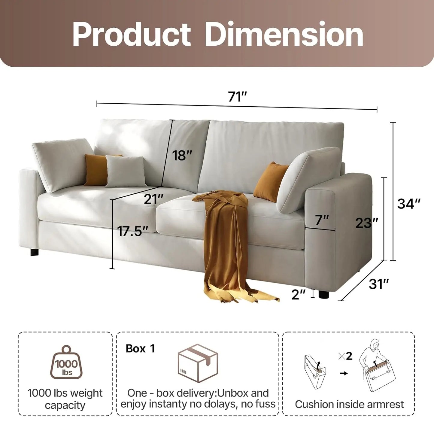 Mid Century Modern Linen Loveseat Sofa For Living Room
