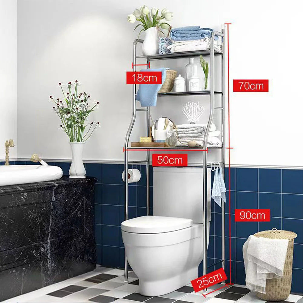 Metal Over Toilet Storage Rack With Removable Towel Hooks