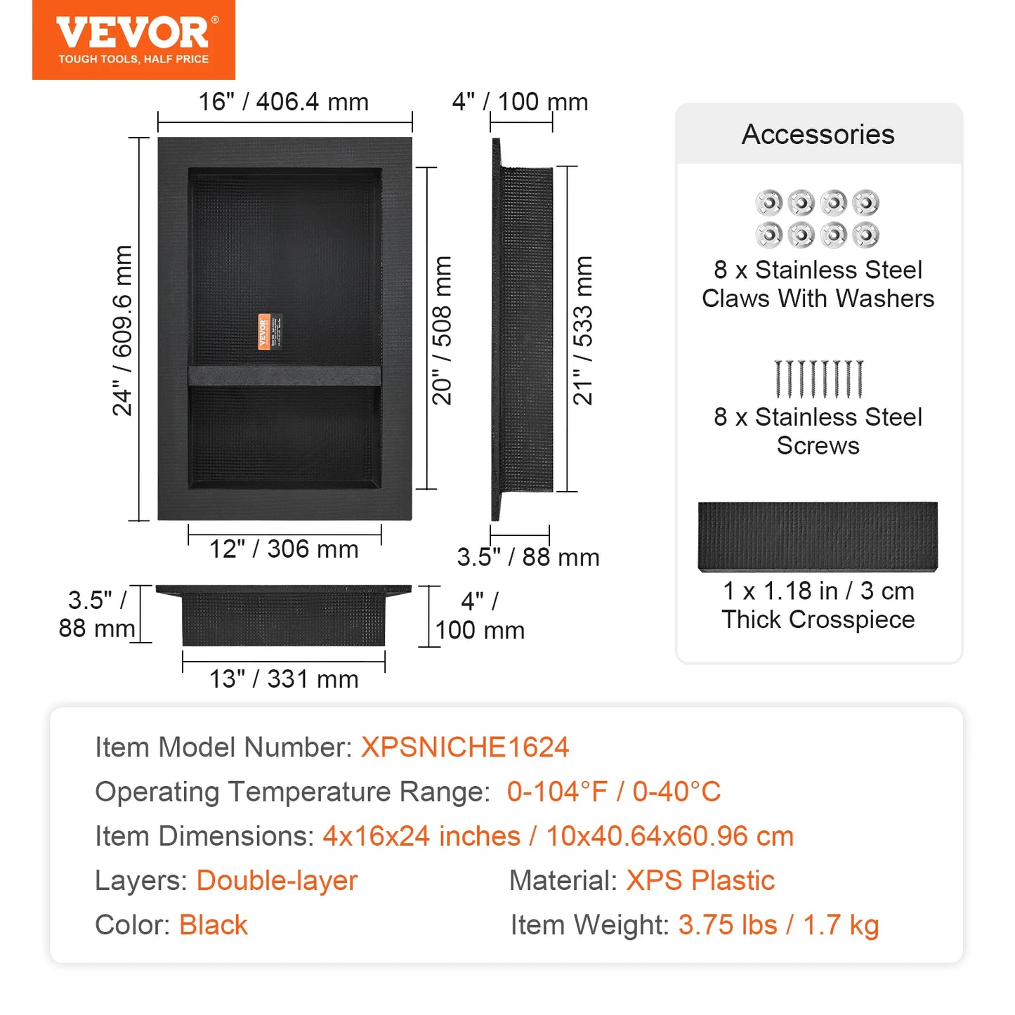 Shower Niche Organizer Shelf Dual Tier Recessed For Tile