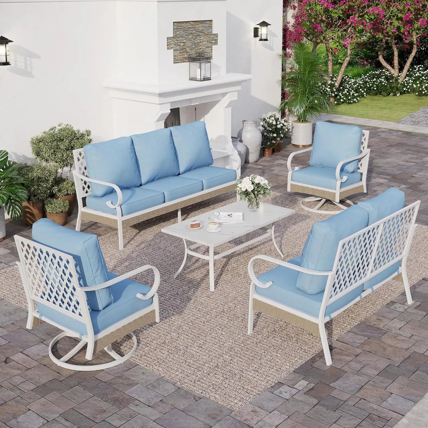 5 Piece Outdoor Patio Conversation Set Seater And Swivel Chairs