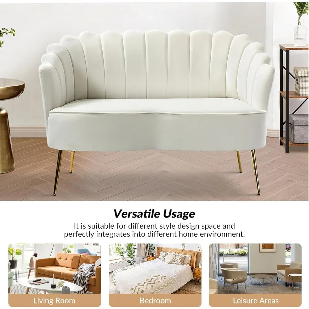 Modern Velvet Loveseat Sofa With Flower Back And Metal Legs