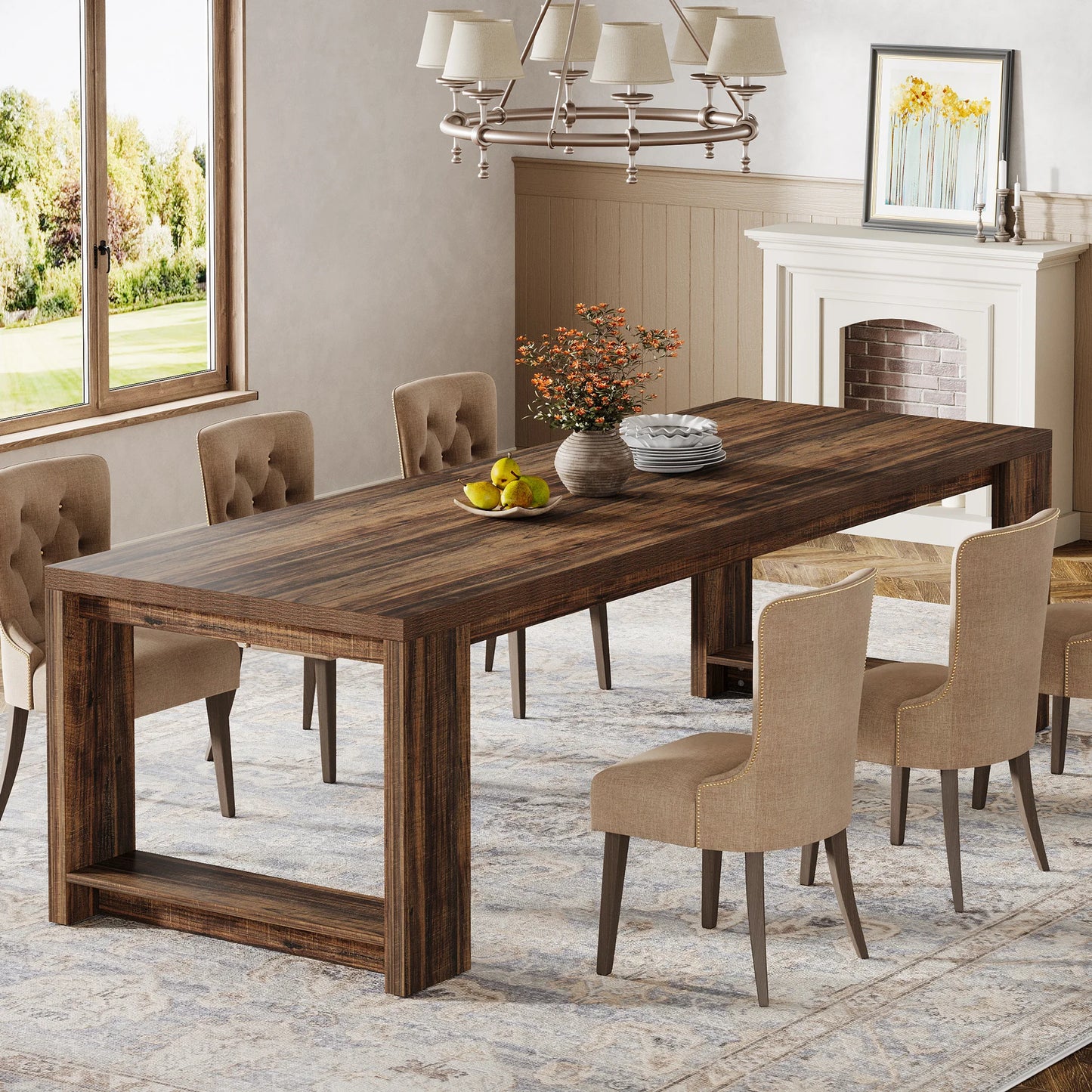 Tribesigns Modern Dining Table With Pedestal Base Rectangular Kitchen