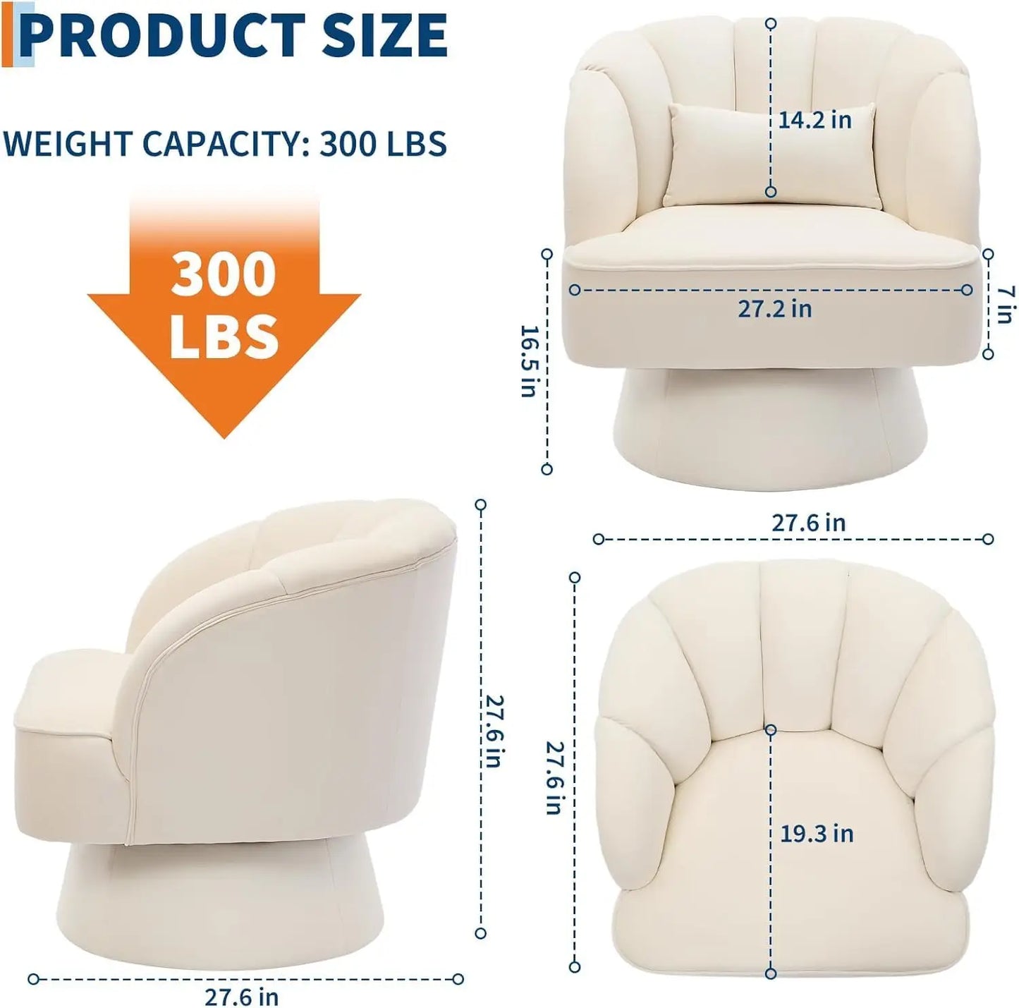 Acekool 360 Swivel Velvet Barrel Accent Chair