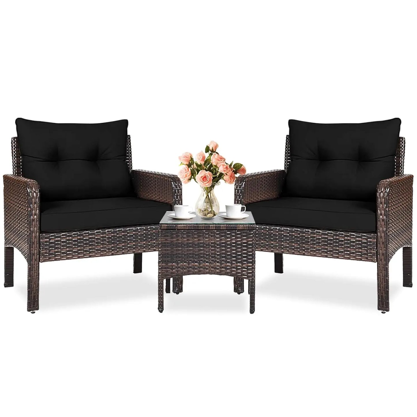 Outdoor Wicker Patio Set Three Piece Conversation Bistro With Cushions