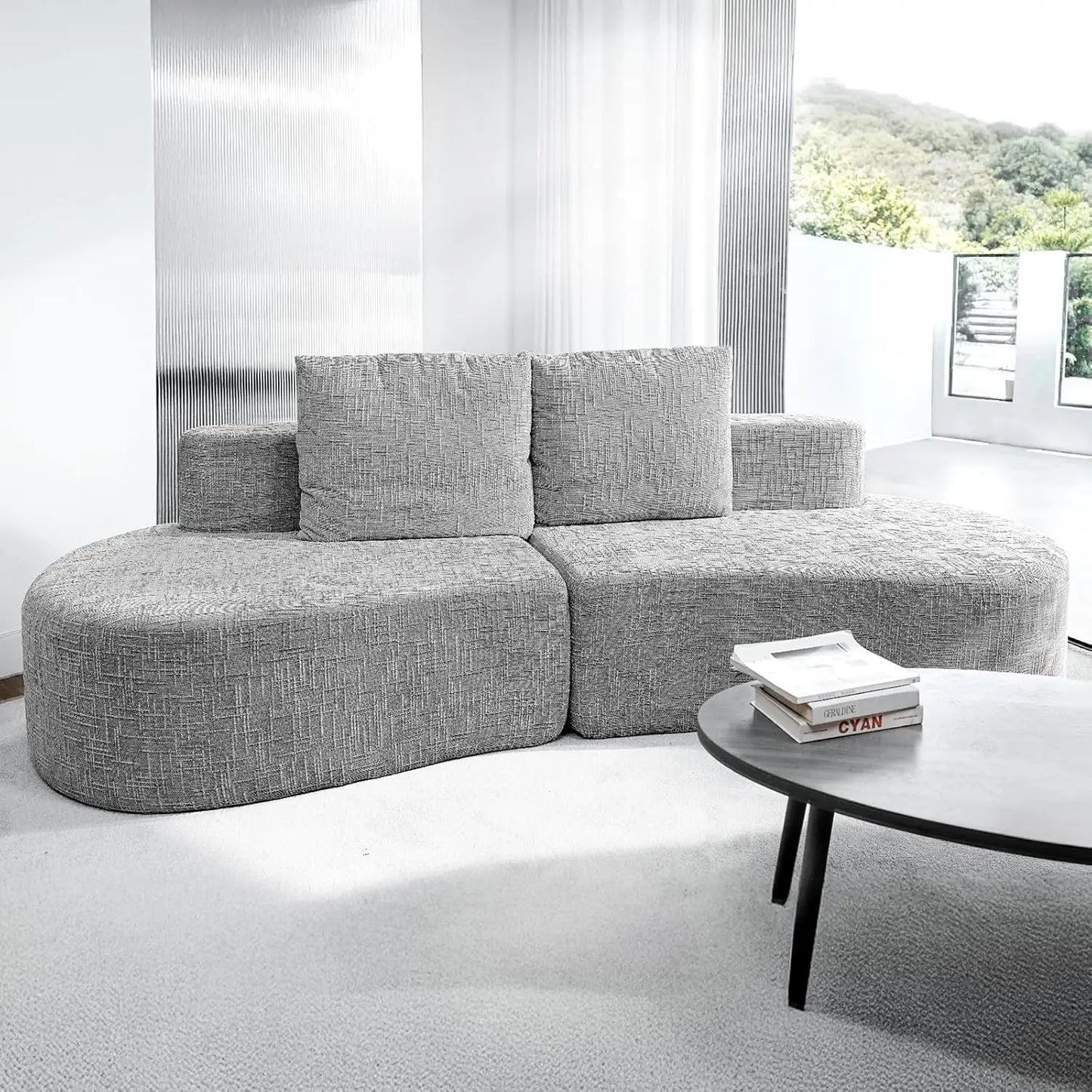 YQXH Curved Half Moon Sectional Sofa Bed With Metal Frame And 2 Pillows 4 Seaters