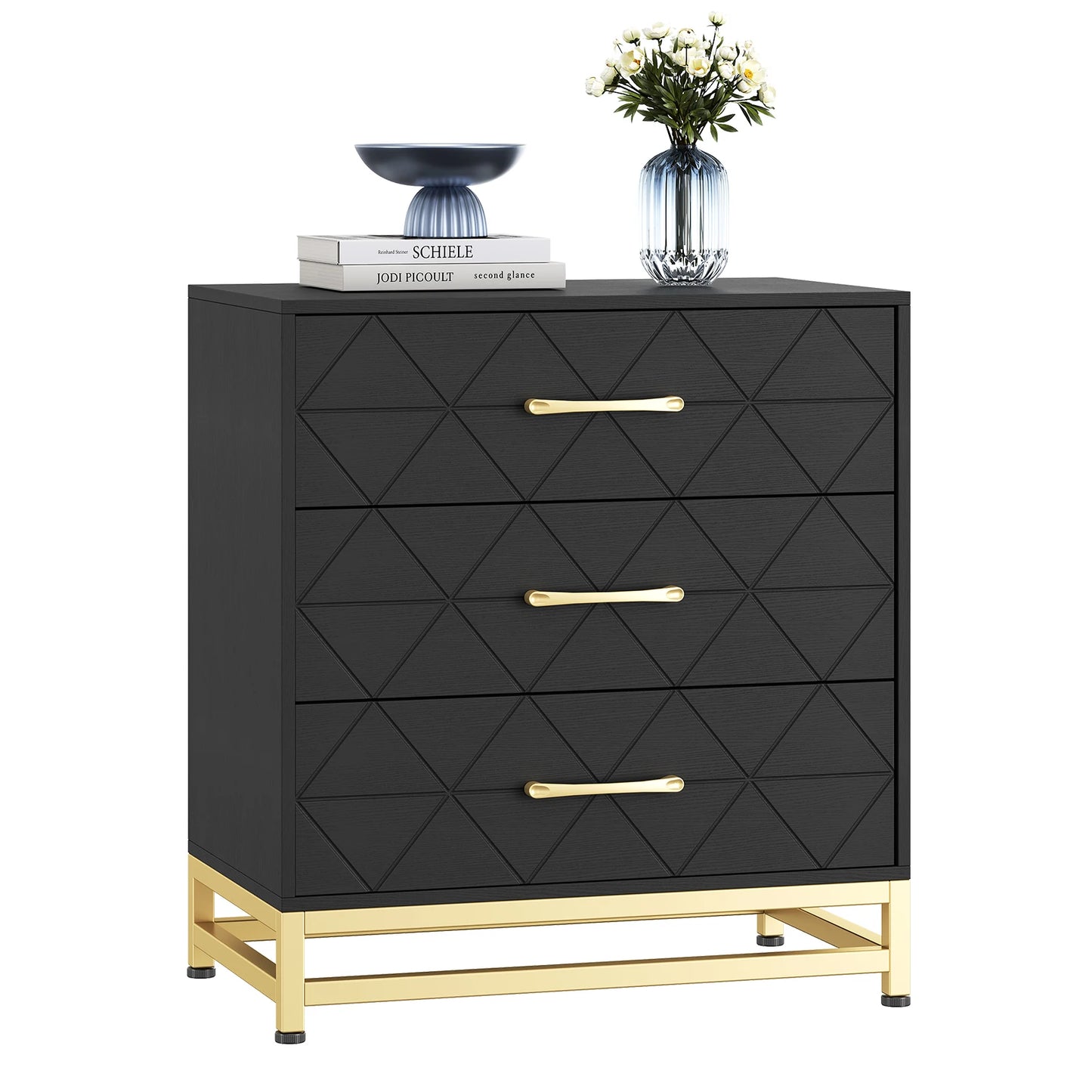 Studyset Three Drawer Dresser Chest of Drawers with Metal Handles
