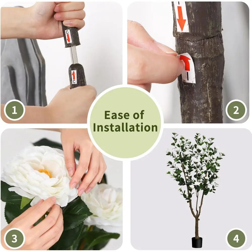 Tall Camellia Artificial Tree With Handcrafted Floral Decor Indoor Outdoor
