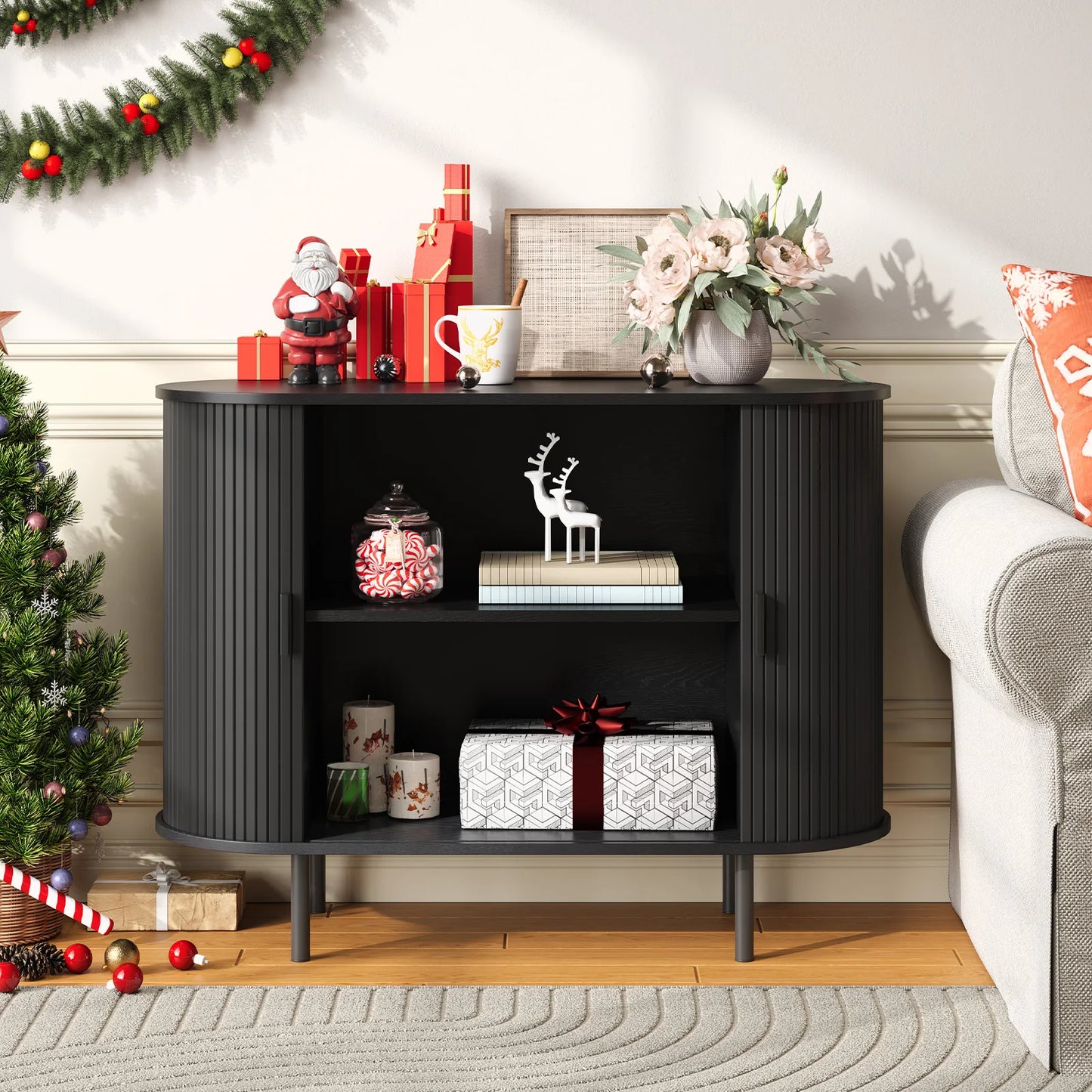 ONBRILL Sideboard Buffet Cabinet With Storage Sliding Door Adjustable Shelf