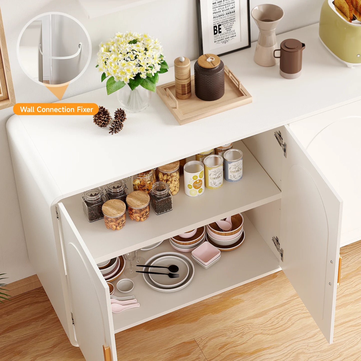 ONBRILL Sideboard Buffet Cabinet With 4 Doors And Adjustable Shelves