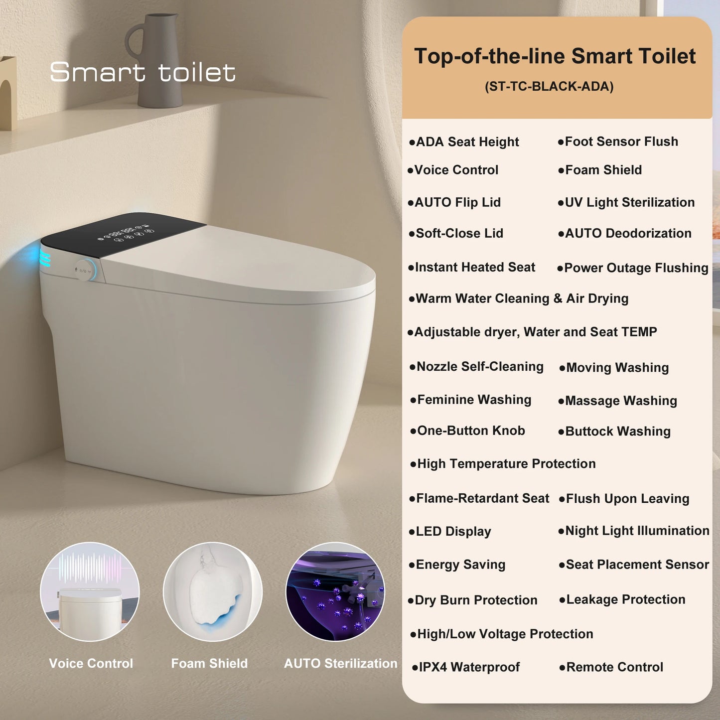 Smart Bidet Toilet With Auto Open Close And Heated Seat