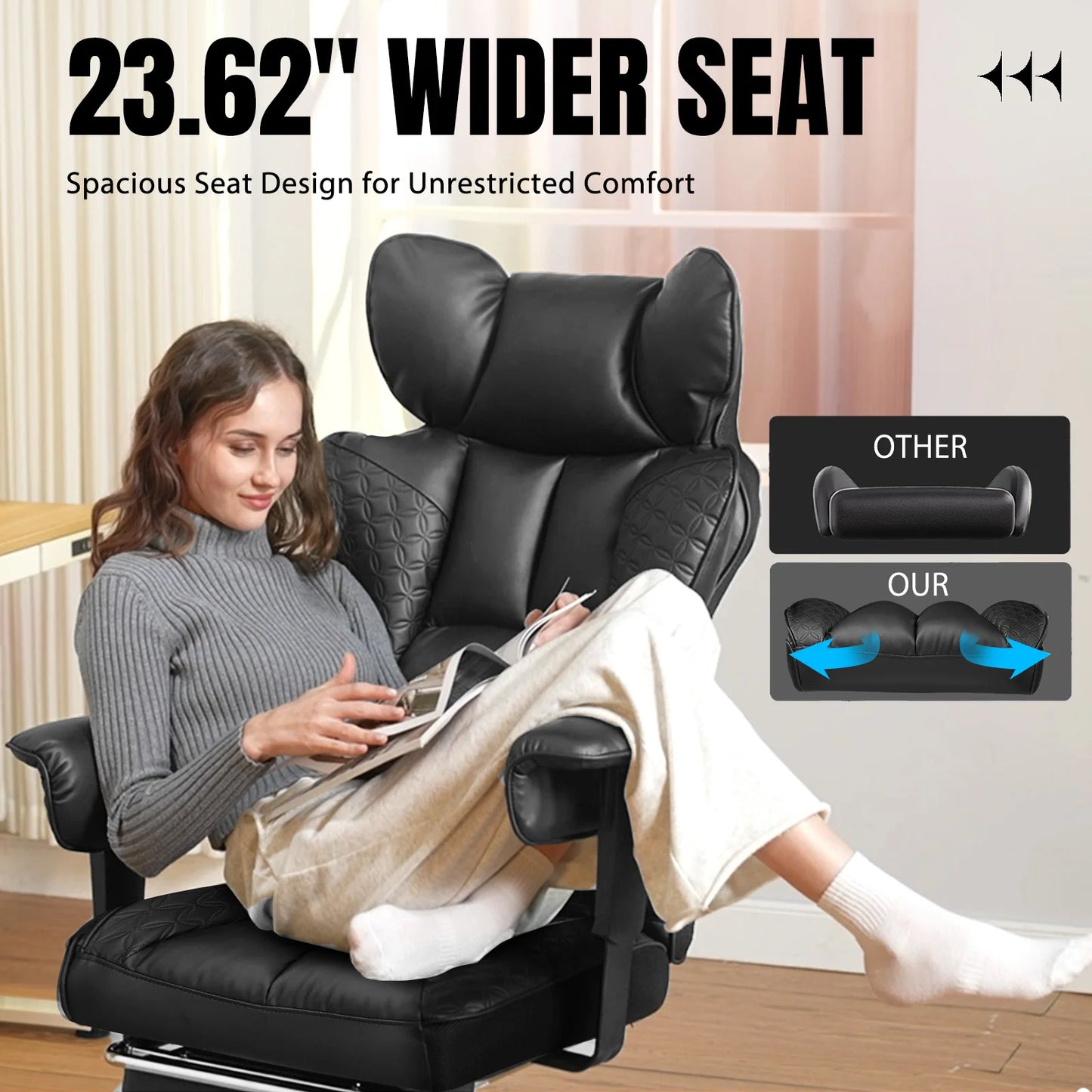 COMHOMA Ergonomic Leather Office Chair With High Back And Footrest