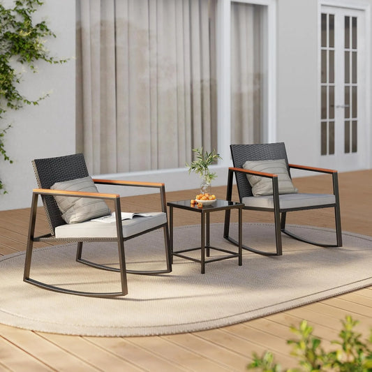 Three Piece Rocking Patio Bistro Set With Anti Scald Armrests