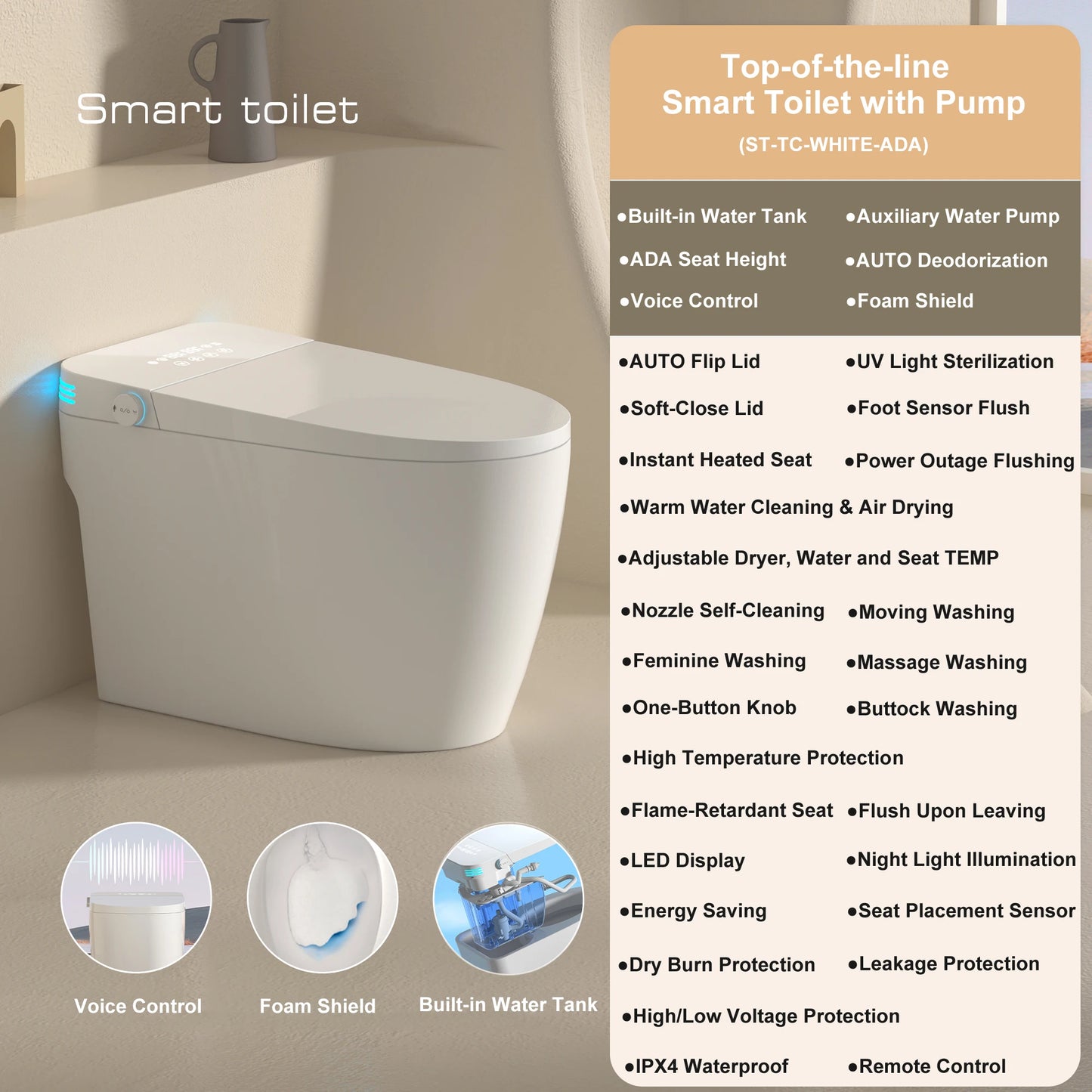 Smart Bidet Toilet With Auto Open Close And Heated Seat