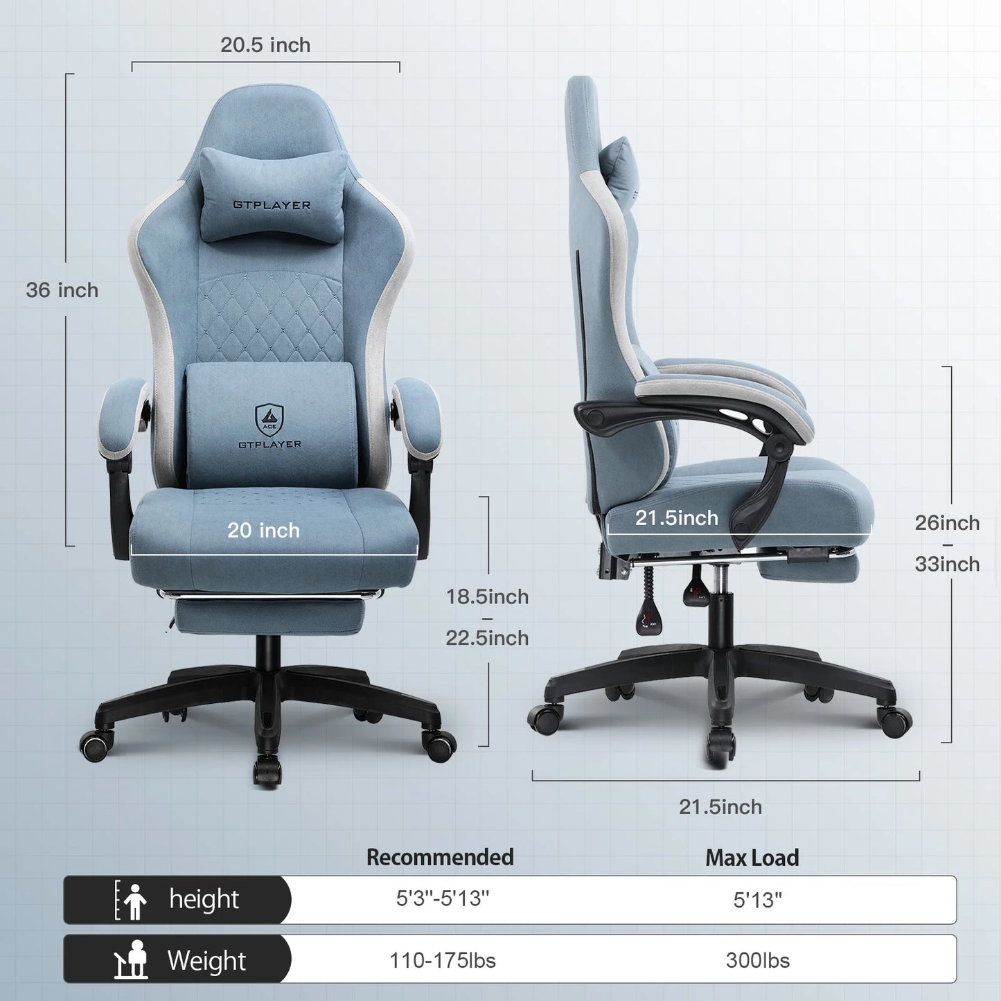 GTPLAYER Gaming Chair With Pocket Spring Cushion, Ergonomically-Designed Lumbar Support