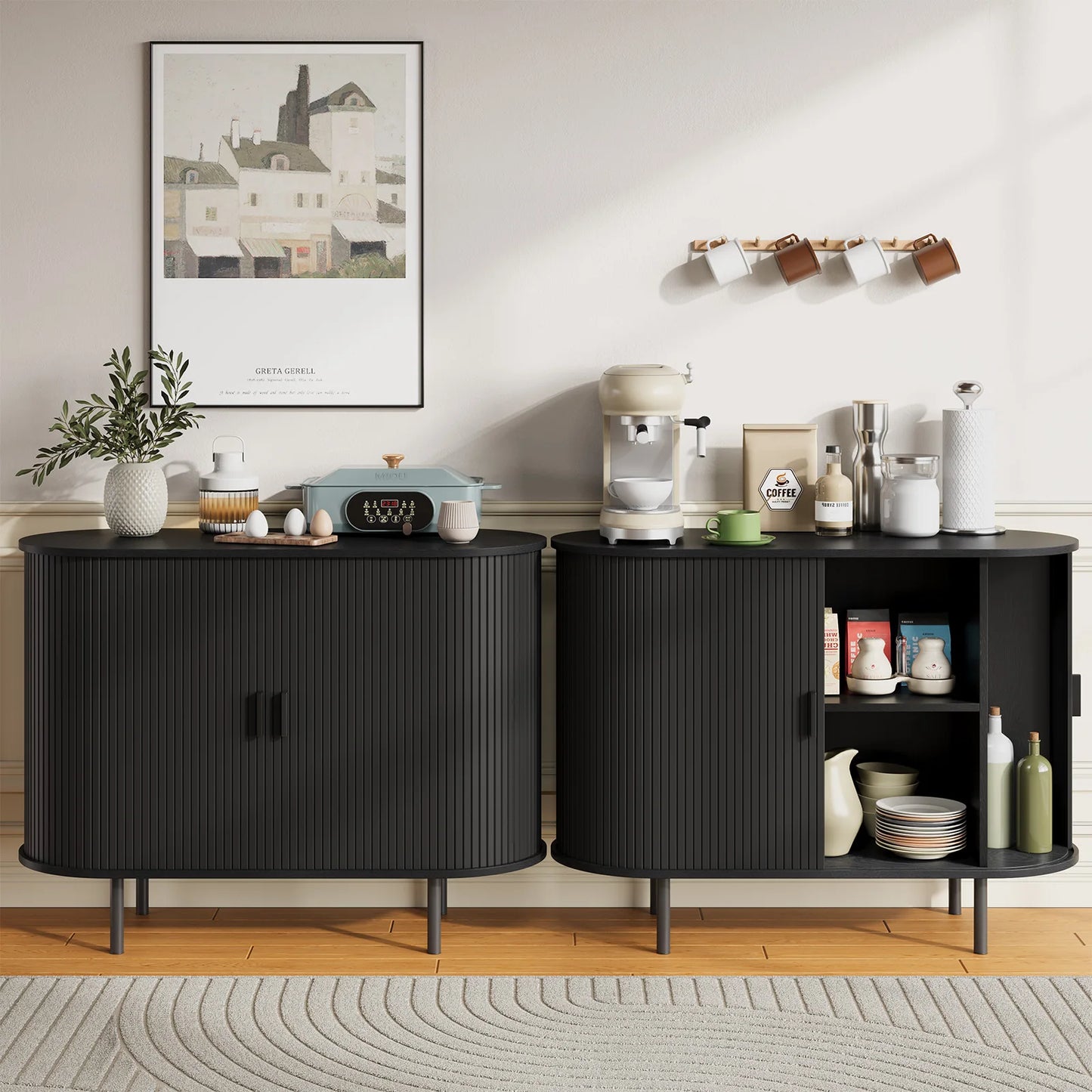 ONBRILL Sideboard Buffet Cabinet With Storage Sliding Door Adjustable Shelf