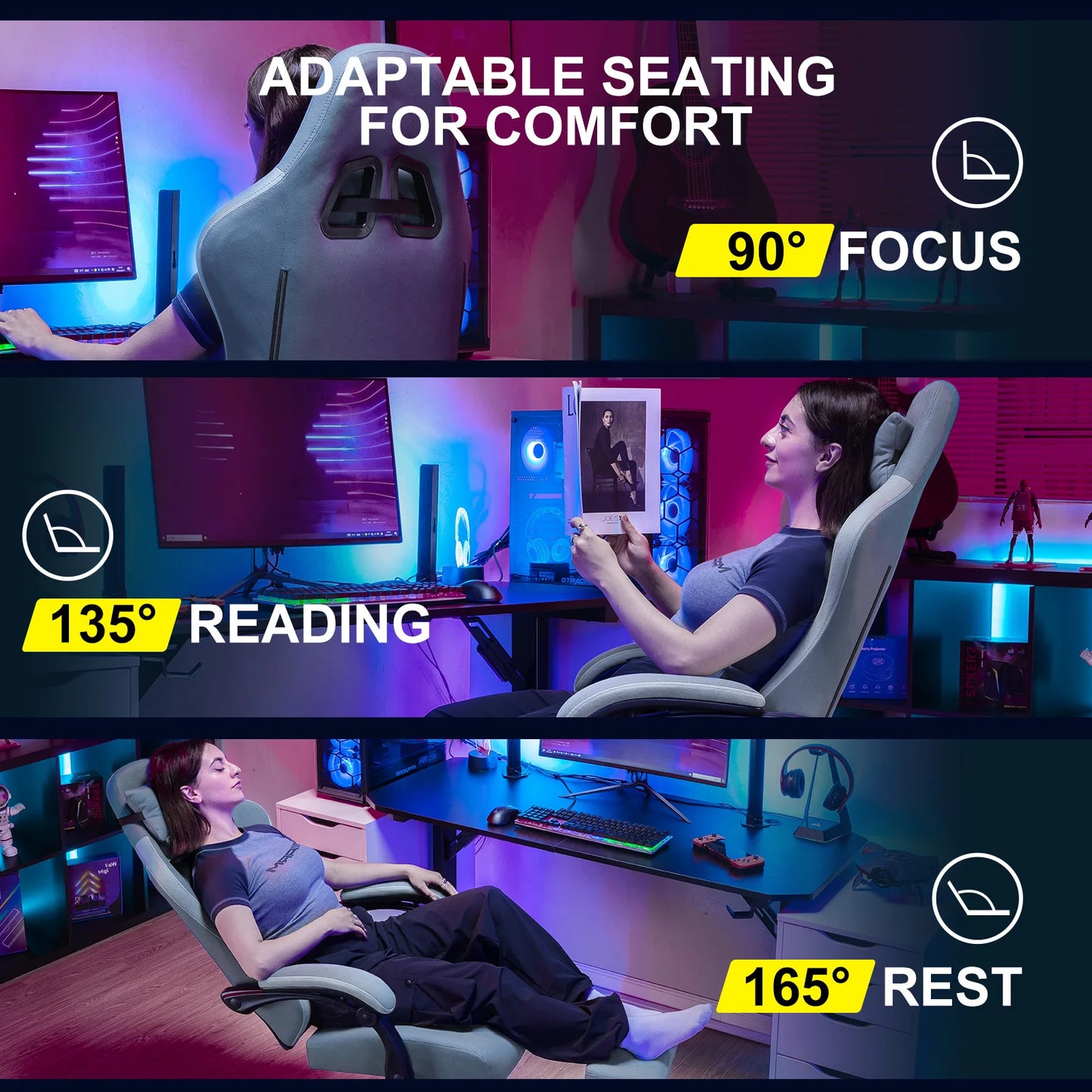 GTPLAYER Gaming Chair With Pocket Spring Cushion, Ergonomically-Designed Lumbar Support