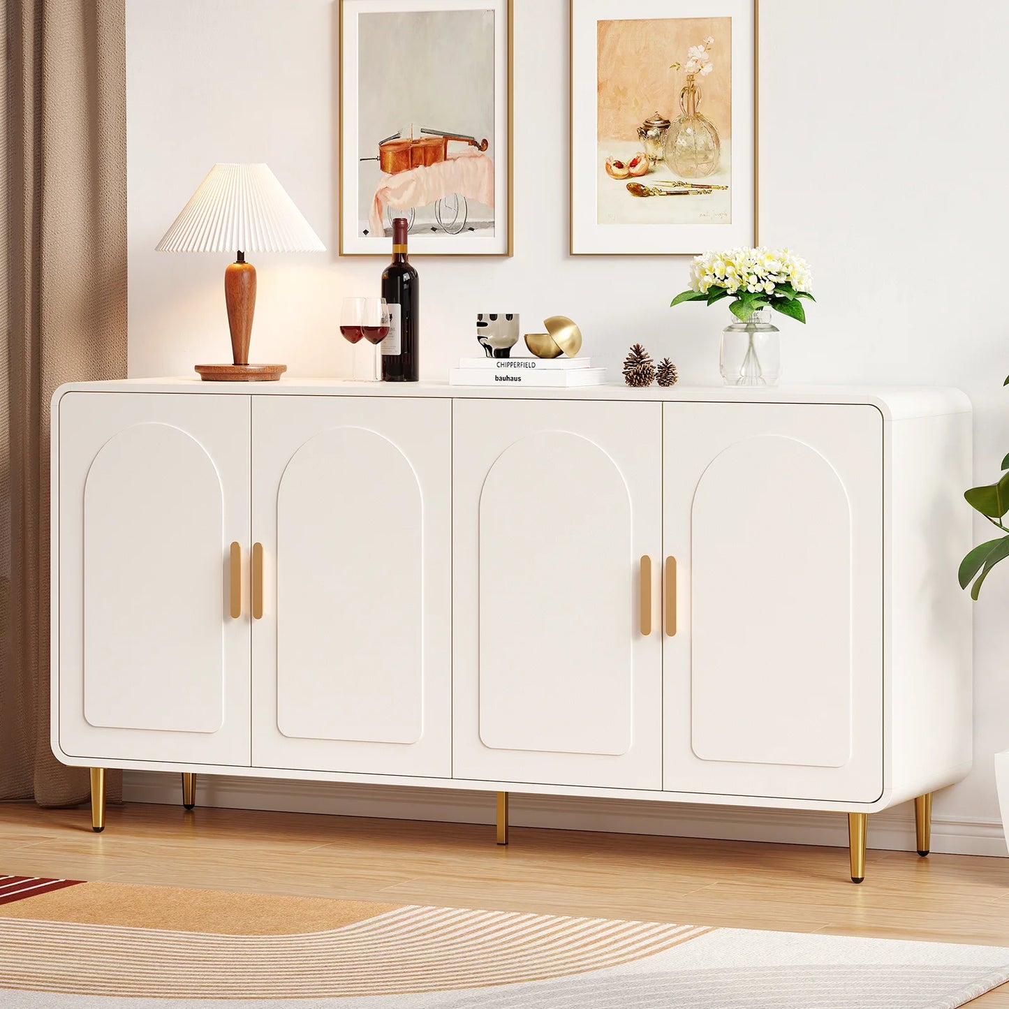 ONBRILL Sideboard Buffet Cabinet With 4 Doors And Adjustable Shelves