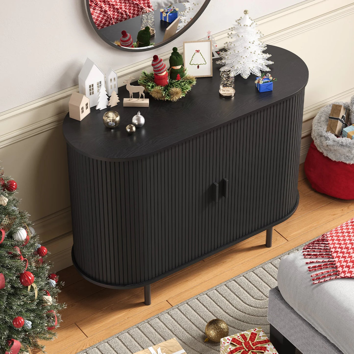 ONBRILL Sideboard Buffet Cabinet With Storage Sliding Door Adjustable Shelf