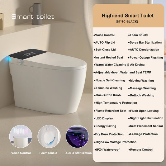 Smart Toilet With Bidet Auto Open Close Dual-Flush Heated Seat