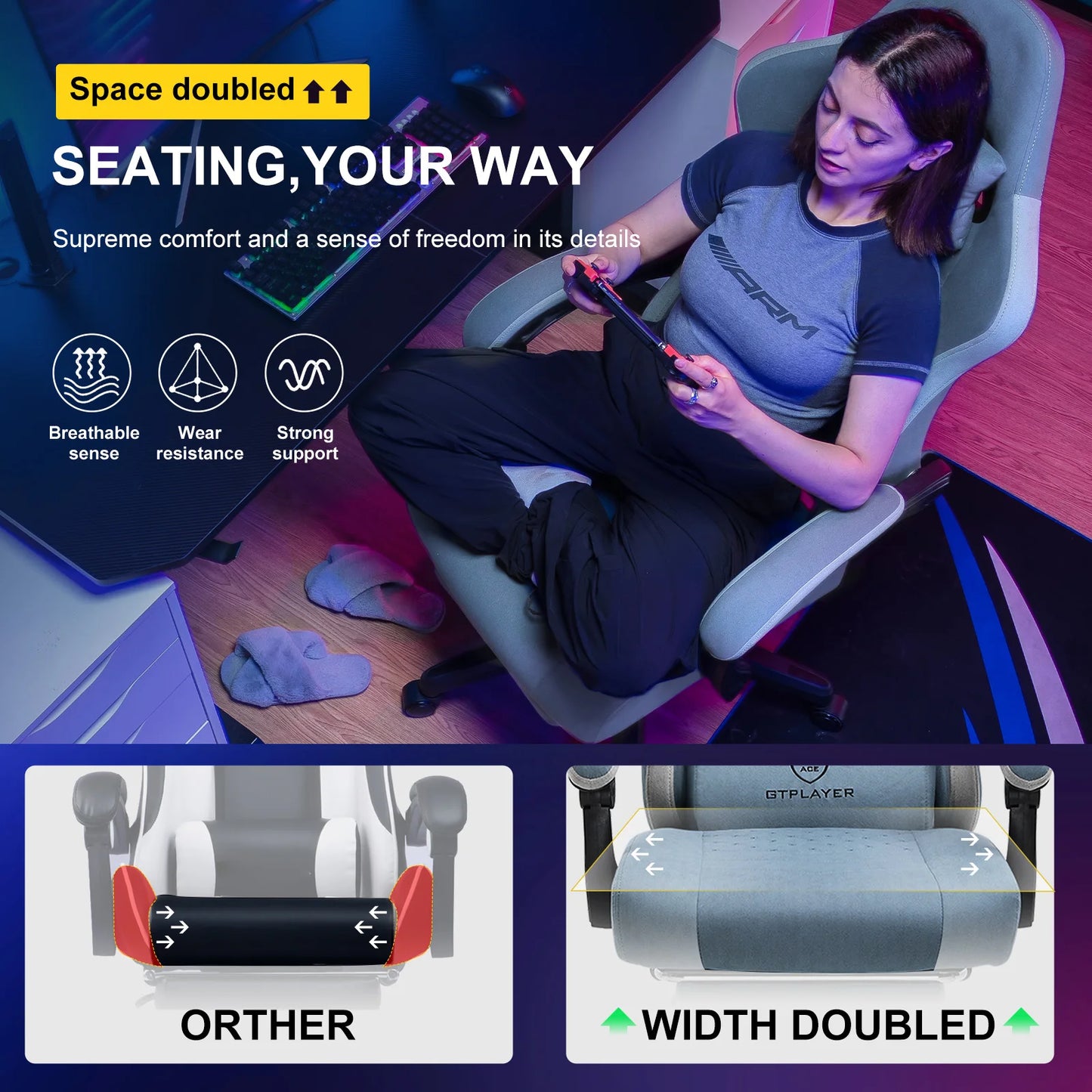 GTPLAYER Gaming Chair With Pocket Spring Cushion, Ergonomically-Designed Lumbar Support