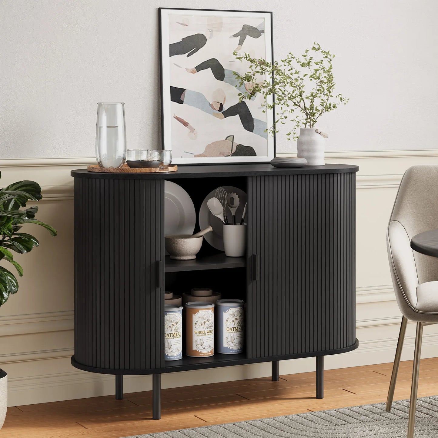 ONBRILL Sideboard Buffet Cabinet With Storage Sliding Door Adjustable Shelf