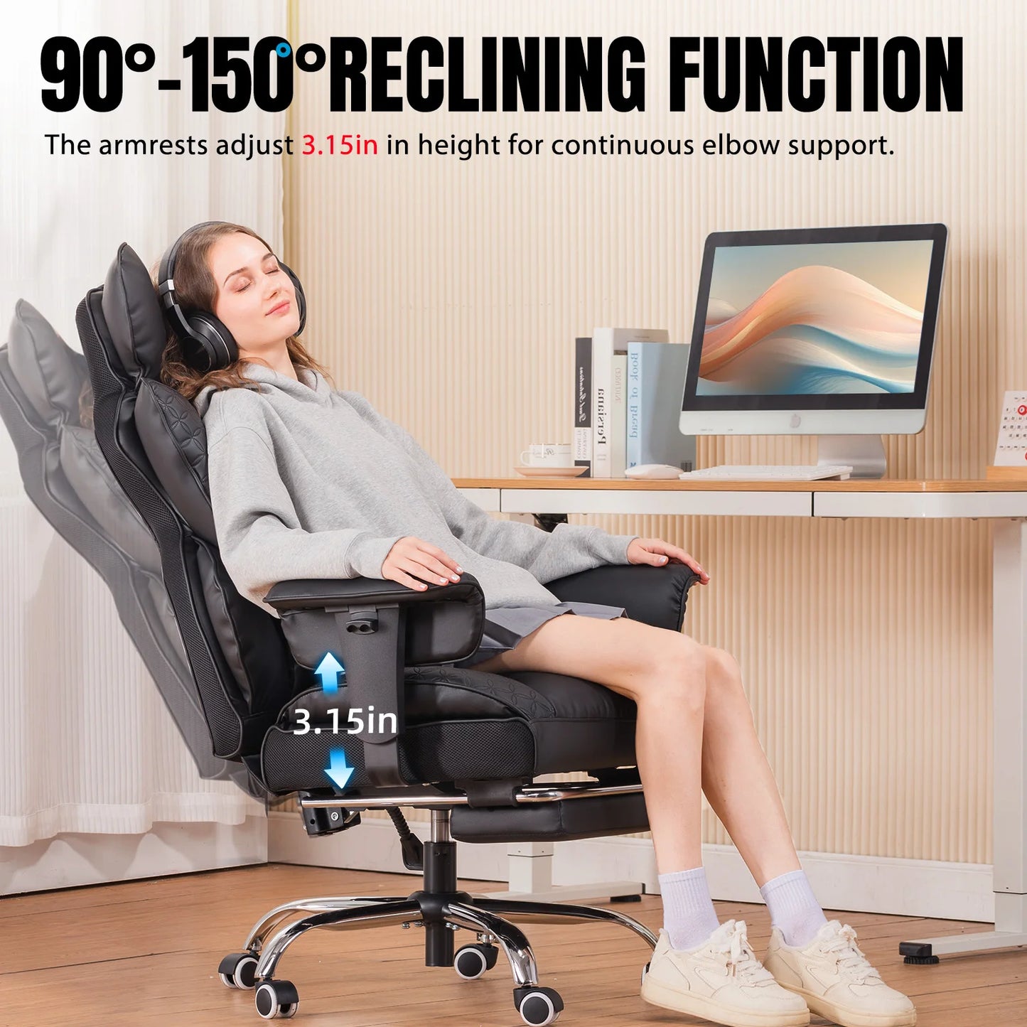 COMHOMA Ergonomic Leather Office Chair With High Back And Footrest